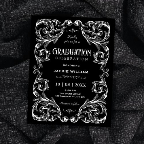 Black Vintage elegant Gothic graduation Invitation