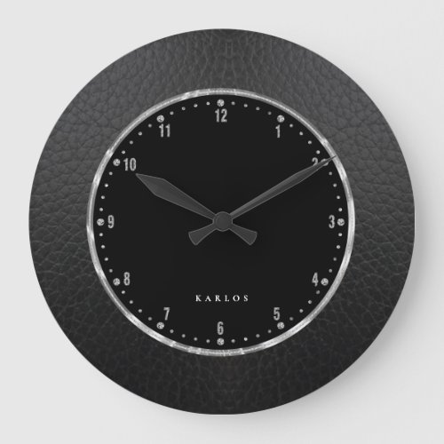 Black Vintage Faux Leather Large Clock