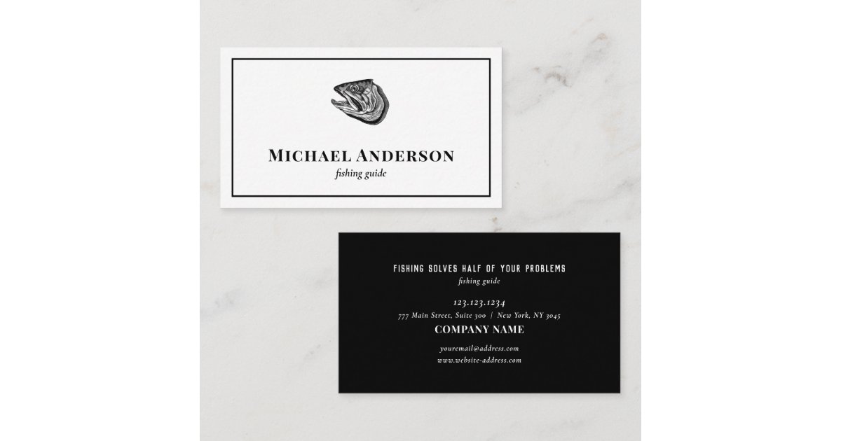 Black Vintage Fishing Guide Professional Fisherman Business Card | Zazzle