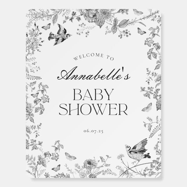 Black Vintage Floral Baby Shower Welcome Sign (Front)