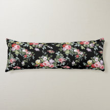 Black Vintage Floral Body Pillow