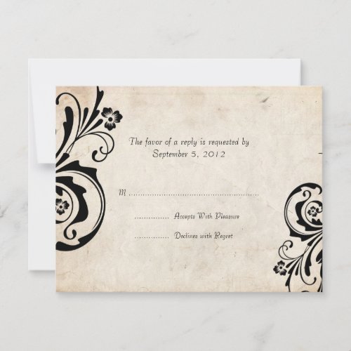 Black Vintage Floral Chic Wedding RSVP