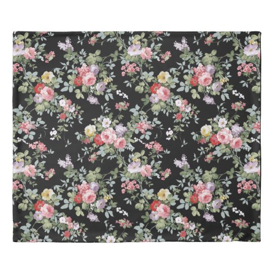 Black Vintage Floral Duvet Cover Zazzle Com