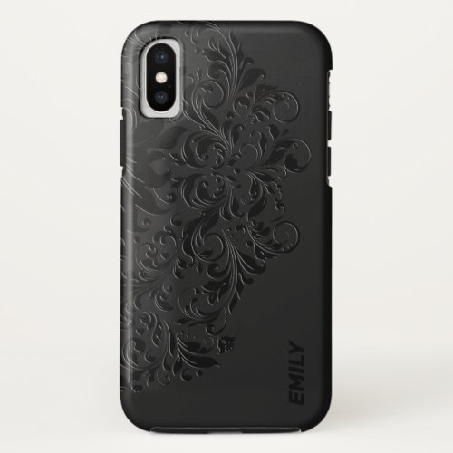 Black Vintage Floral Lace iPhone XS Case
