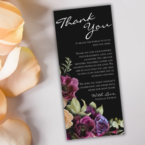 Black Vintage Floral Wedding Thank You Place Card