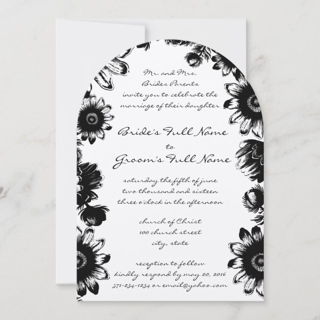 Black Vintage Flower Wedding Invitation (Front)