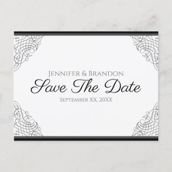 Black Vintage Frame Save The Date Announcement Postcard by capturedbyKC at Zazzle