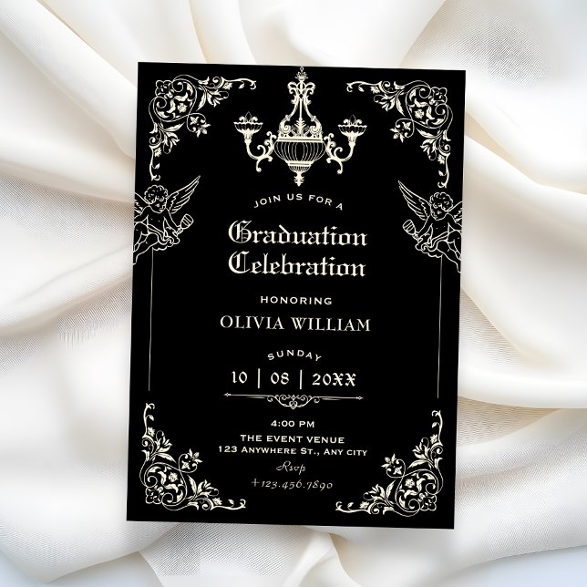Black Vintage gothic arch graduation Invitation (Creator Uploaded)