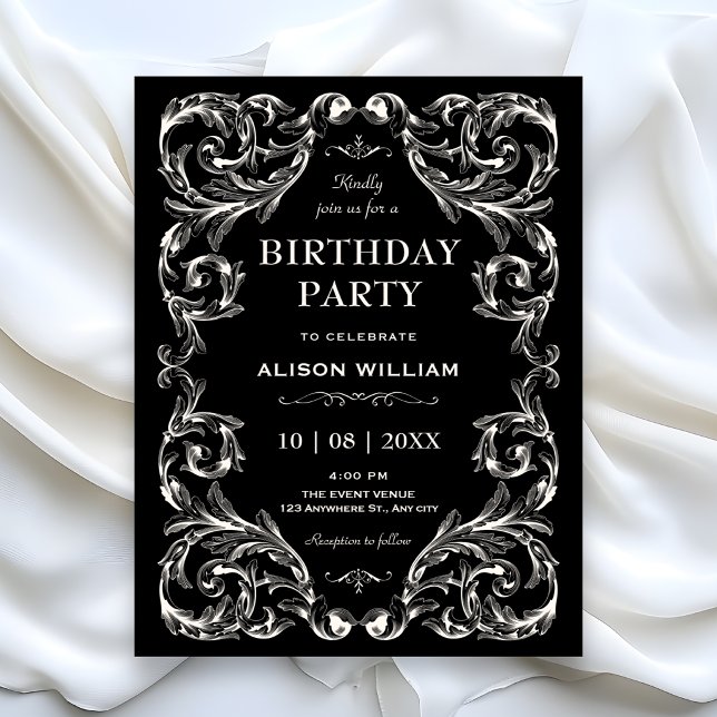 Black Vintage Gothic birthday Invitation (Creator Uploaded)