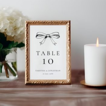 Black Vintage Hand Drawn Bow Wedding  Table Number by BigDayPaperCo at Zazzle