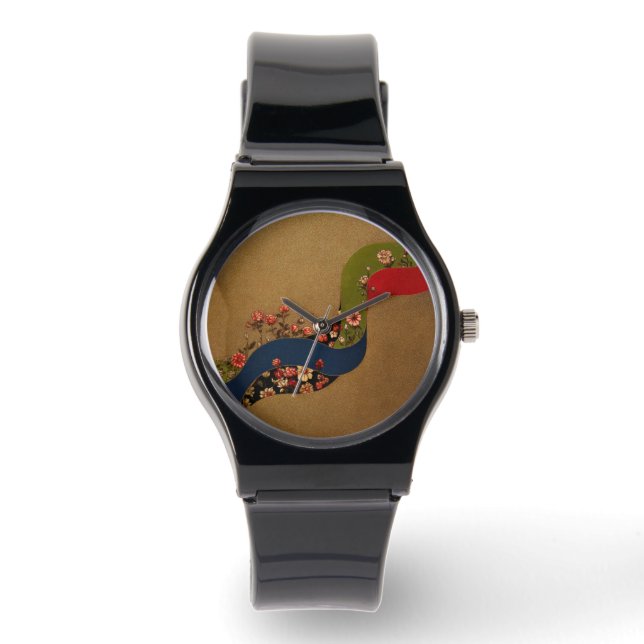 Black Vintage-Inspired Watch with Silicone Strap – (Front)