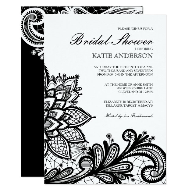Black Vintage Lace Bridal Shower Invitation