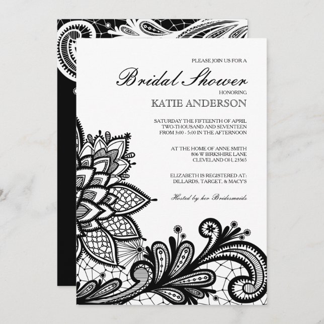 Black Vintage Lace Bridal Shower Invitation (Front/Back)