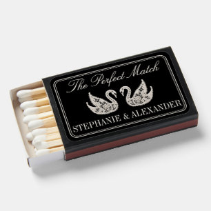 Black Vintage Lace Swans Custom Wedding Favors Matchboxes
