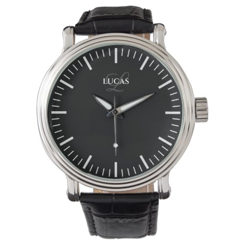 Black vintage leather elegant custom mens watch