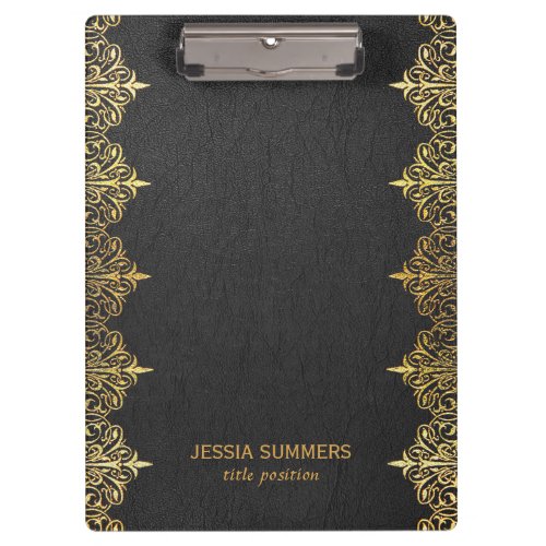 Black Vintage Leather Gold Border Frame Clipboard