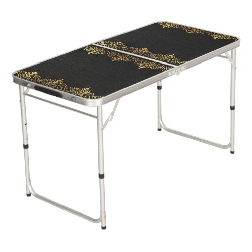 Black Vintage Leather Gold Lace Border Beer Pong Table