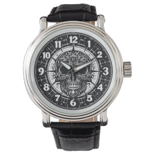 Black Vintage Leather Gothic Skull Watch