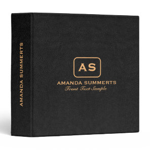Black vintage Leather texture Yellow Typography 3 Ring Binder