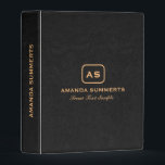Black vintage Leather texture Yellow Typography Mini Binder<br><div class="desc">Luxury black vintage faux leather texture image with customizable yellow typography. Customizable e initials monogram.</div>