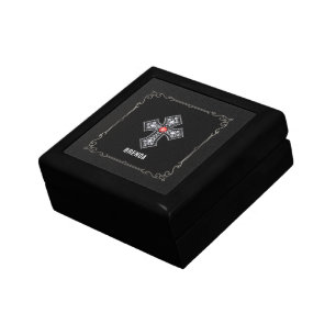 Black vintage leather-white diamonds cros gift box