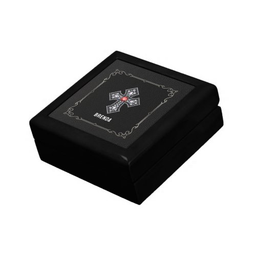 Black vintage leather_white diamonds cros gift box