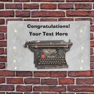 Black Vintage Manual Typewriter Stars Congrats Banner