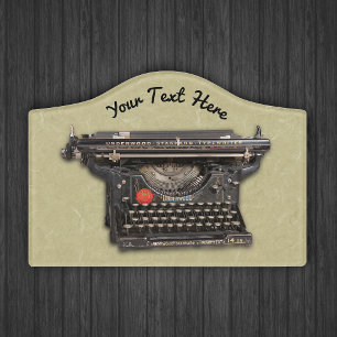 Black Vintage Manuel Typewriter on Marbled Tan Door Sign