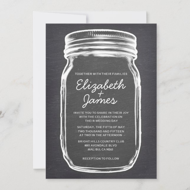 Black Vintage Mason Jar Wedding Invitations (Front)