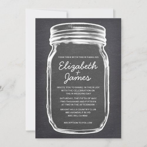 Black Vintage Mason Jar Wedding Invitations