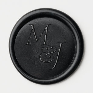 Black Vintage Monogram Typography Wax Seal Sticker