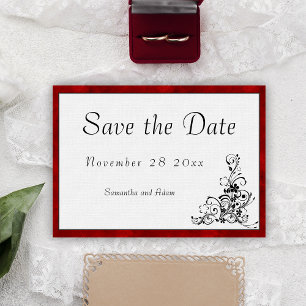 Black Vintage Ornament, Red Velvet Save the Date
