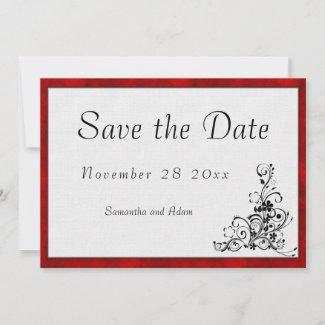 Black Vintage Ornament, Red Velvet Save the Date