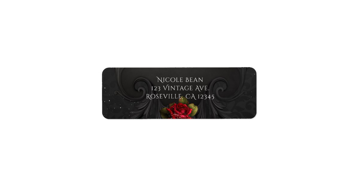 Black Vintage Ornamental Red Roses Wedding Label | Zazzle