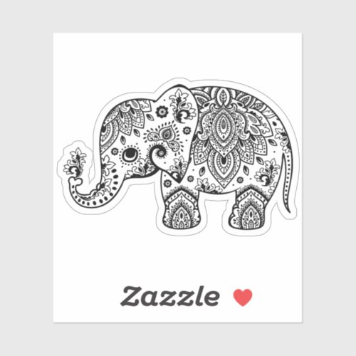 Black vintage paisley elephant sticker