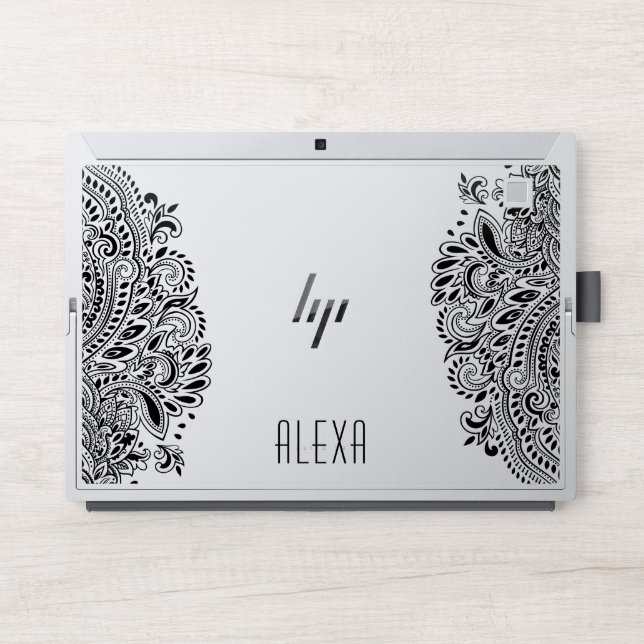 Black vintage paisley mandala HP laptop skin (Front)