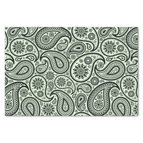 Black Vintage Paisley On Mint_Green Background Tissue Paper