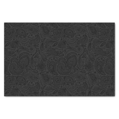 Black Vintage Paisley Over Gray Background Tissue Paper