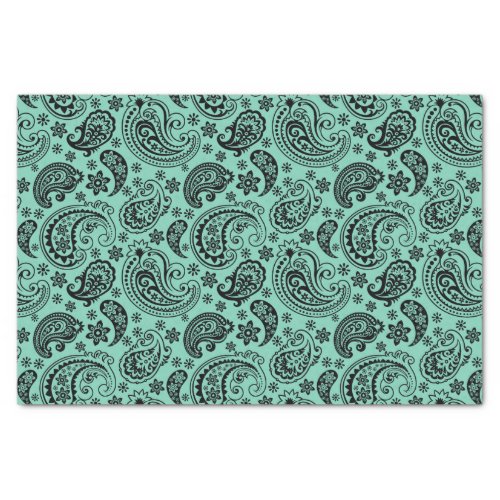 Black Vintage Paisley Over Mint_Green Background Tissue Paper