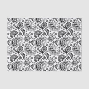 Black Vintage Paisley Over White Background Tissue Paper