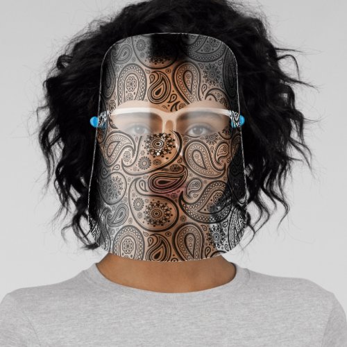 Black vintage paisley pattern face shield