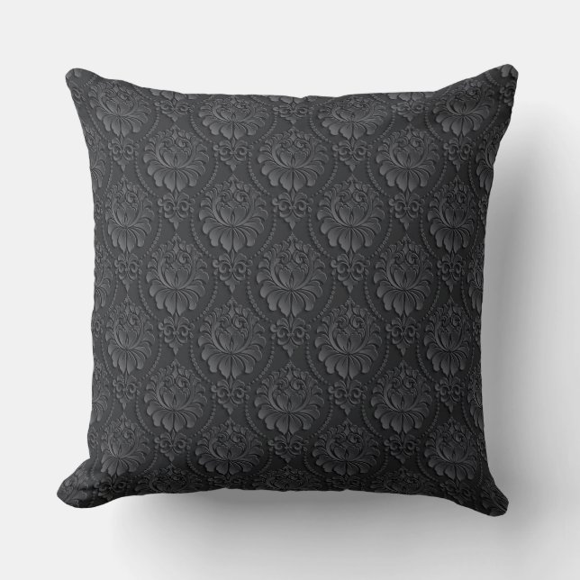 Black Vintage Pattern Throw Pillow (Front)