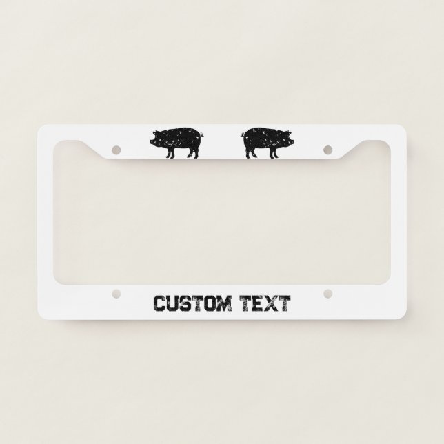 Black vintage pig silhouette custom car license plate frame (Front)