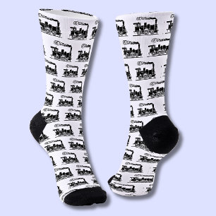 Black Vintage Railroad Steam Train Engine  Socks