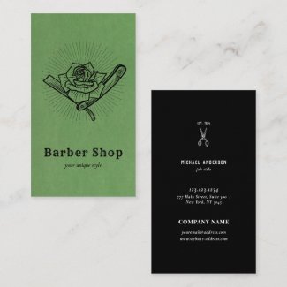 Black Vintage Retro Barber Shop Rose Blade
