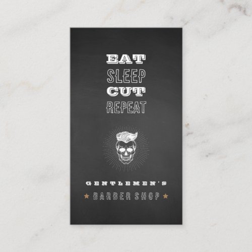Black Vintage Retro Barber Shop Skull Business Card