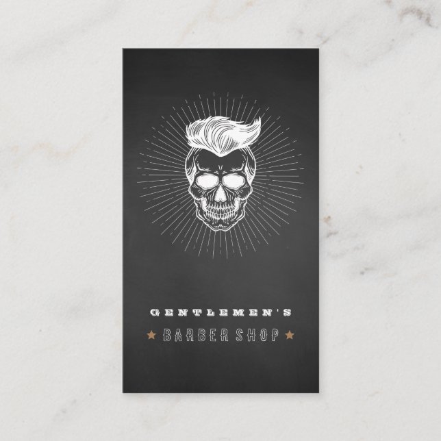 Black Vintage Retro Barber Shop Skull  Business Card (Front)