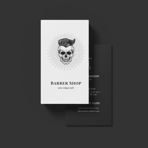 Black Vintage Retro Barber Shop Skull Scissors Business Card