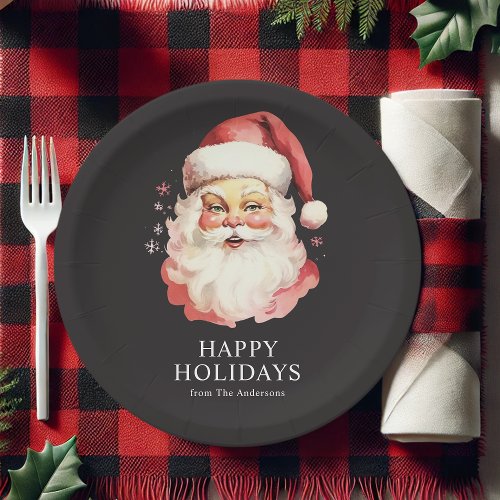 Christmas Party Supplies 6 Black Vintage Retro Santa Claus Christmas Paper Plates