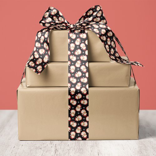 Christmas Wrapping Paper 4 Black Vintage Retro Santa Claus Christmas Satin Ribbon